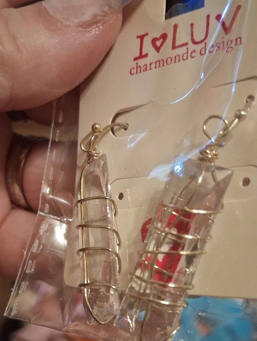 Gold-Wire Clear Crystal Pendant Earrings